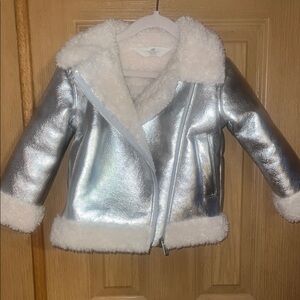 H&M Metallic Silver Faux Shearling Puffer Jacket